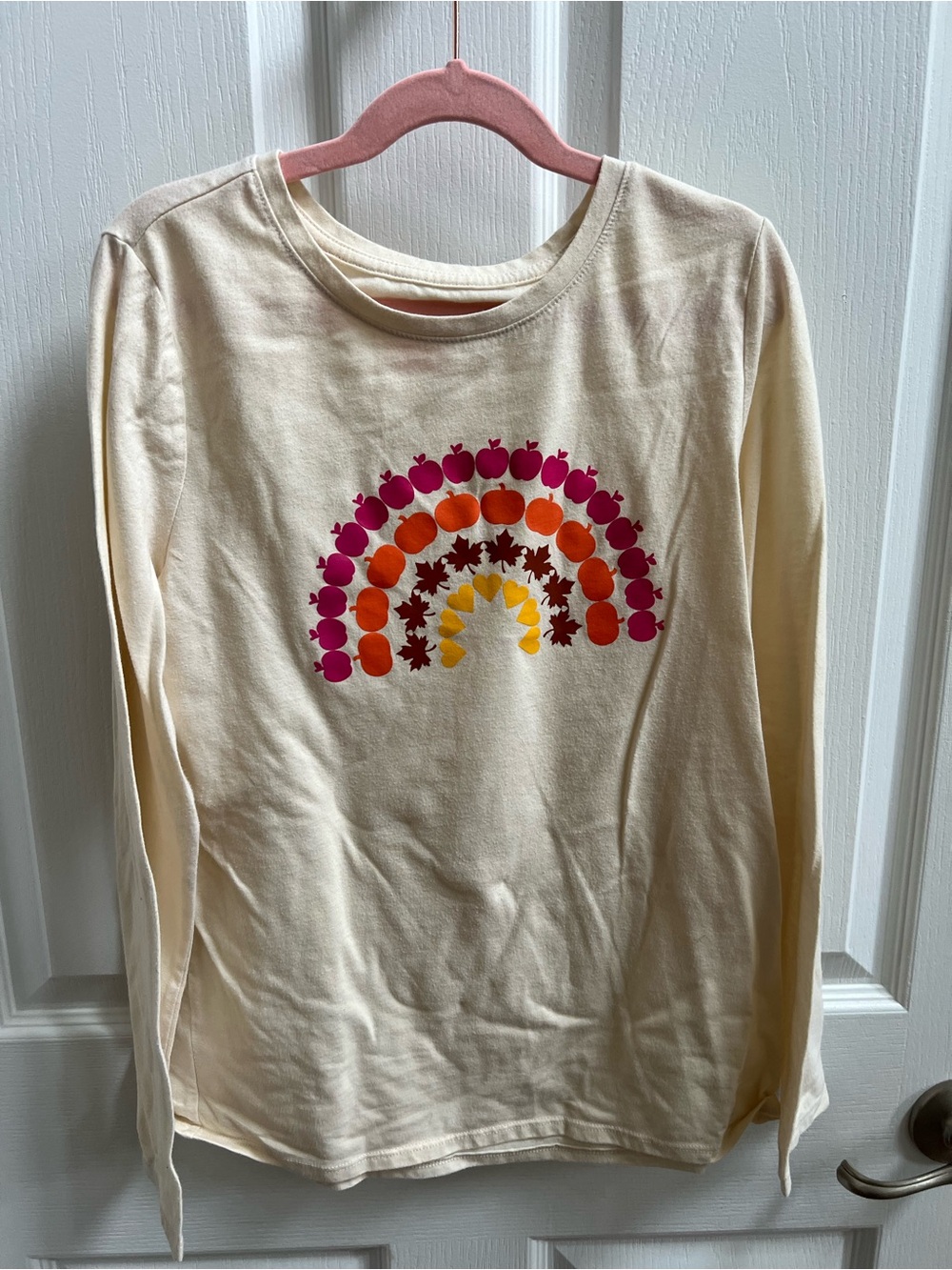 Cream Long-Sleeve Fall Kids Top with Colorful Fruit Rainbow
